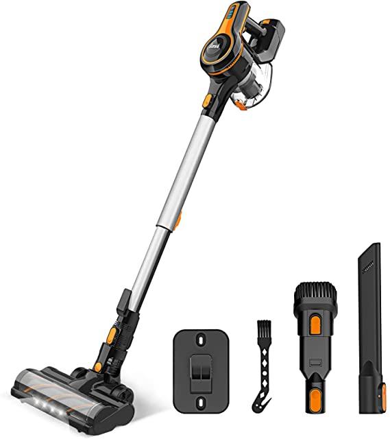 INSE Cordless Vacuum Cleaner, 23Kpa Strong Suction Stick Vacuum with 45min Max Long Runtime Detachable Battery, Extra Large Dustbin, 250W Powerful Brushless Motor, Ultra Quiet Lightweight-S600 Black