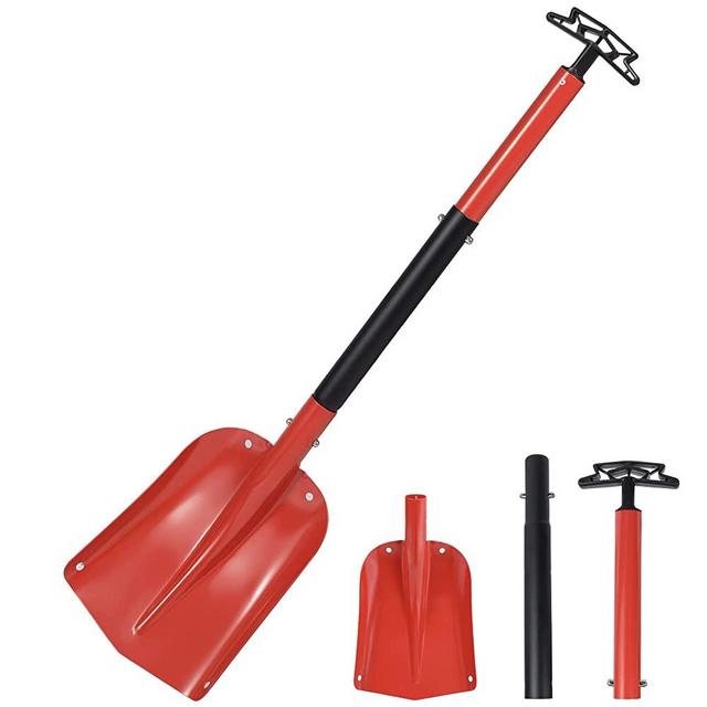 Stonehomy Lightweight Portable Emergency Snow Shovel for Car, Collapsible Aluminum Winter Snow Shovel for Car Trunk Vehicle Driveway, Red (3 Adjustable Heights)