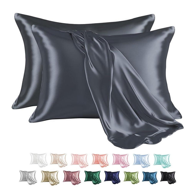MR&HM Satin Pillowcase for Hair and Skin, Silk Satin Pillowcase 2 Pack, Queen Size Pillow Cases Set of 2, Silky Pillow Cover with Envelope Closure (20x30, Space Grey)