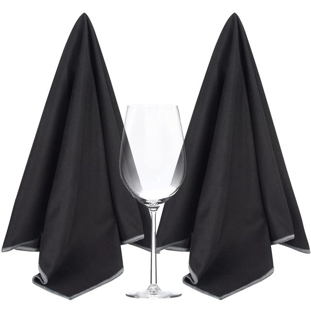 SINLAND Microfiber Glass Polishing Cloths Large Size Thick Lintless Drying Towels for Wine Glasses Stemware Dishes Stainless Appliances 20 Inch X 25 Inch Pack of 2 Black