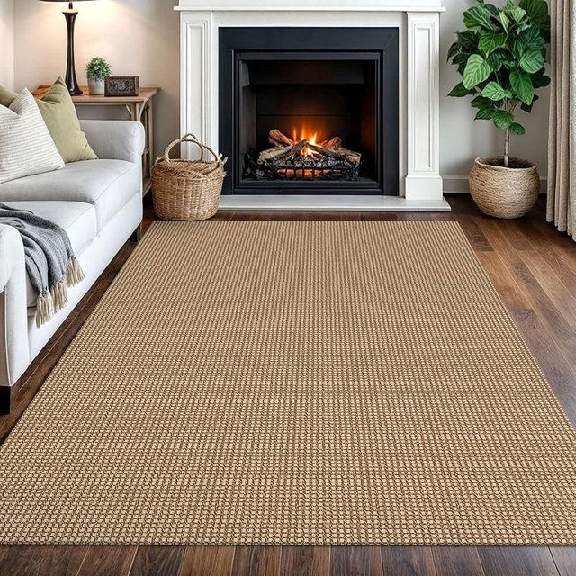 IOHOUZE Washable Area Rug 5x7 Non Slip Rubber Backed Woven Rugs for Living Room, Dining Room Rugs Bedroom Rug, Floor Carpet for Living Room Nursery, Orange/Tan/Brown