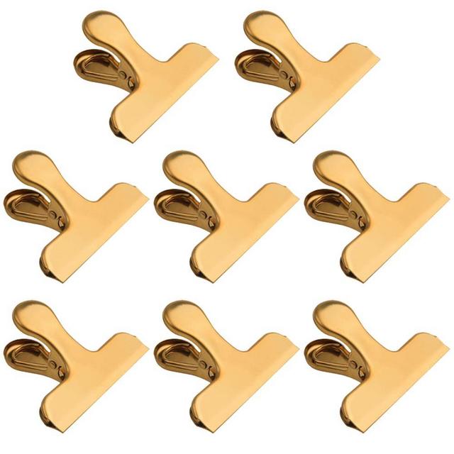 Chip Bag Clips,8 Pack Large Golden Stainless Steel Air Tight Bag Clip Perfect for Kitchen Office (8 pack)