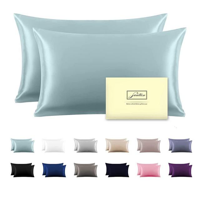 Mulberry Silk Pillowcase for Hair and Skin Pillow Case with Hidden Zipper Soft Breathable Smooth Cooling Silk Pillow Covers for Sleeping (Haze Blue-2 Pack, Standard（20"X 26"）)