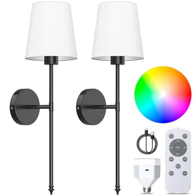 JOFIOS Battery Operated Wall Sconces Set of 2, Indoor Wireless Rechargeable Wall Lights: Dimmable Detachable Wall Lamp with Remote, 3 Color Temperatures, Wall Sconce for Bedroom Living Room (Black)