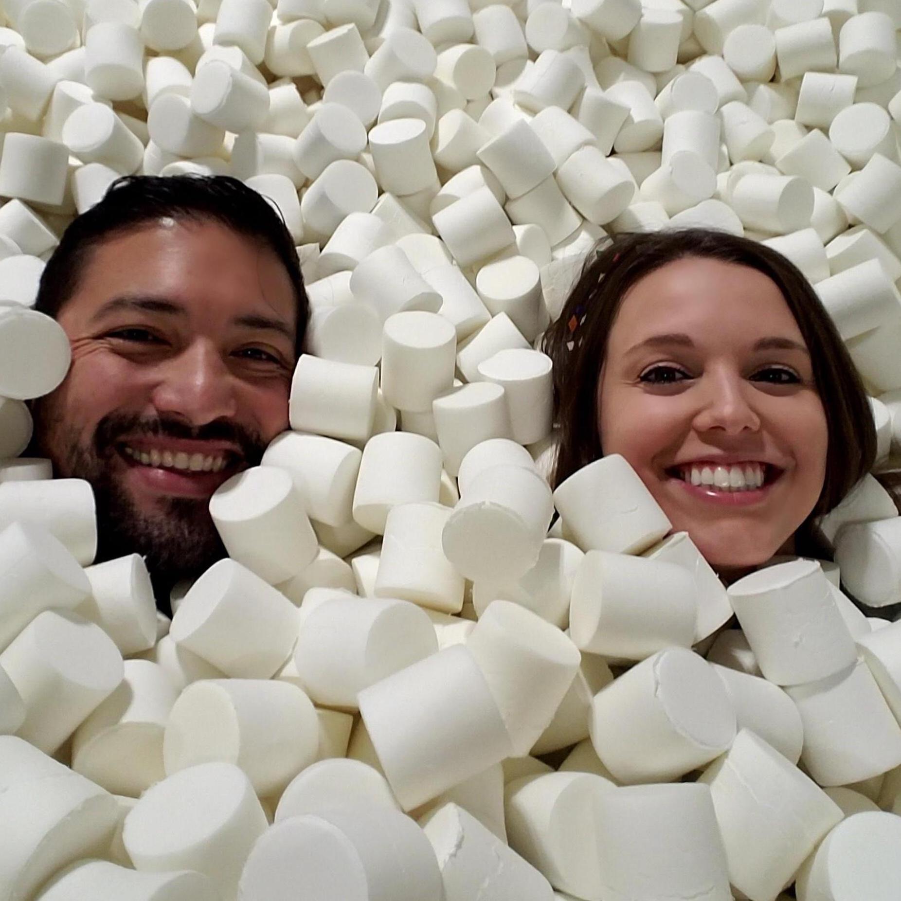 Swimming in the marshmallow pool at Candytopia pop up museum