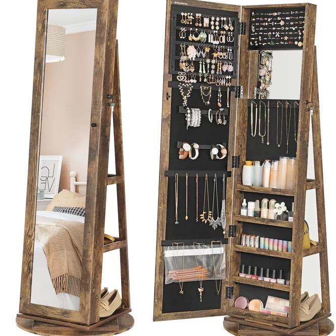 Quakertown Jewelry Armoire with Mirror in Rustic Brown