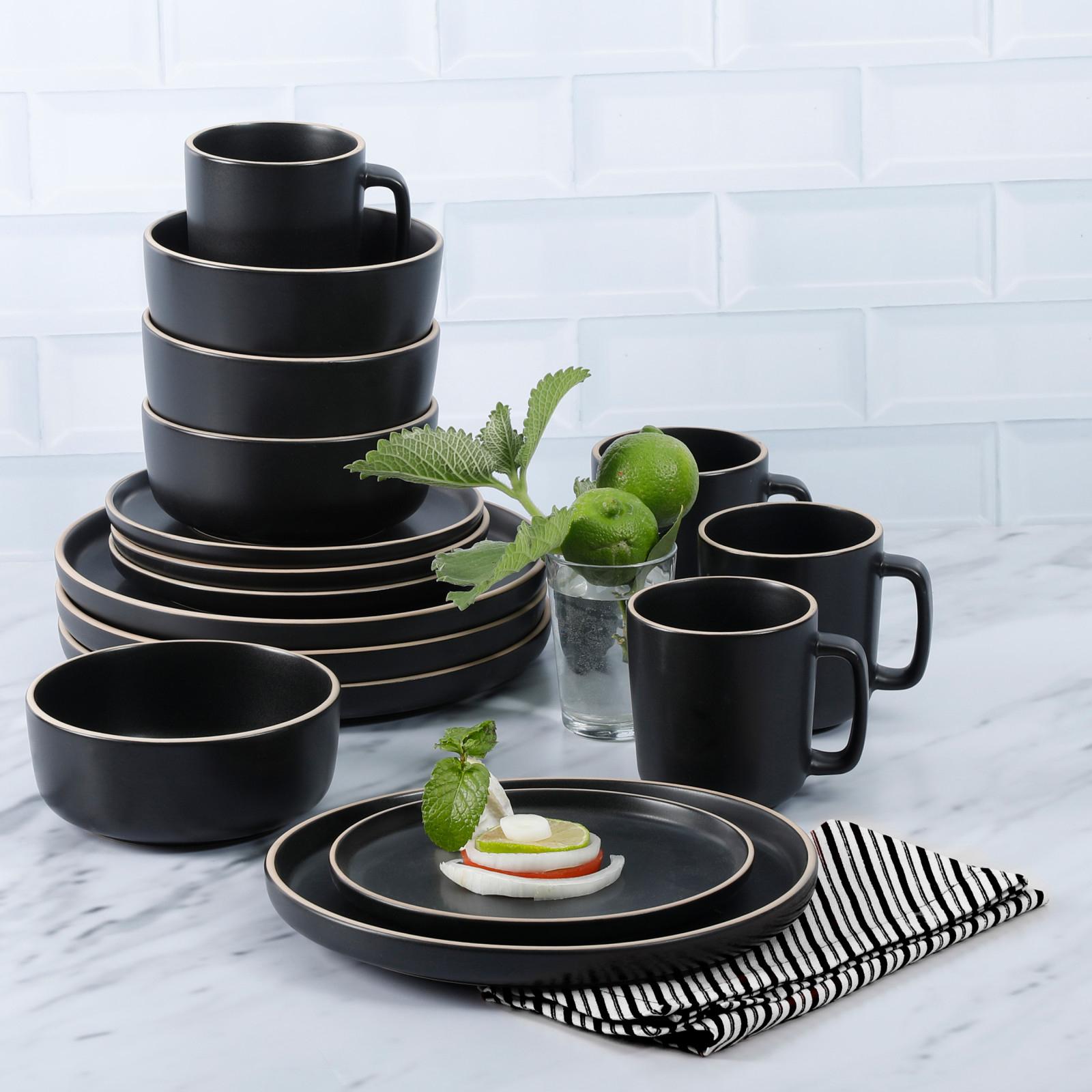 Black Dish Set, Unique Black Plate Set for 1-12, Black Ceramic Dinner Plates,  Black Dinnerware, Handmade Pottery Plates 