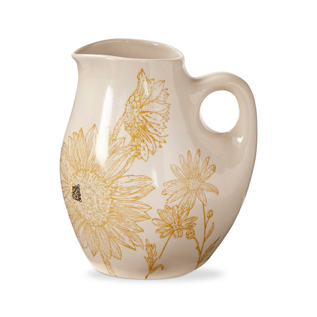tagltd Let It Bee Floral Hand Painted Stoneware Water Beverage Pitcher Small 52 oz