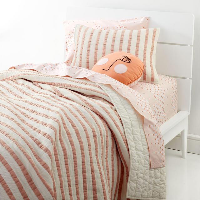 Organic Pink Stripe Waffle Weave Quilt Full/Queen