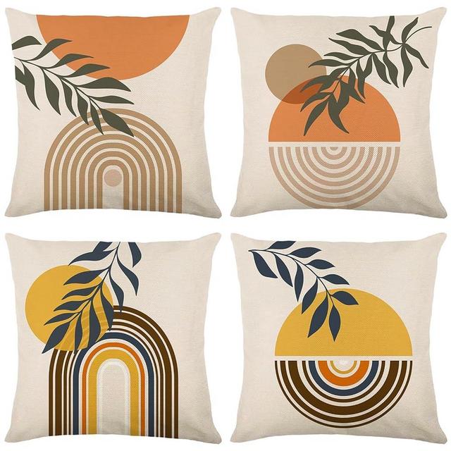 Menoeceus Mid Century Modern Pillow Covers 18x18 Set of 4, Abstract Boho Pillow Covers Sunset Sunrise Rainbow Line Throw Pillow Cover Minimalism Decorative Pillow Case Home Bed Sofa Decor