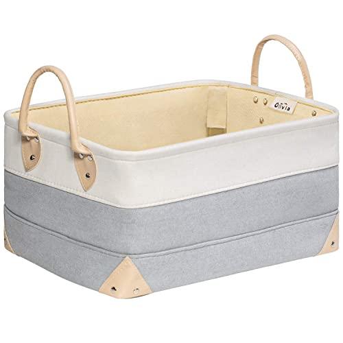 Decorative Fabric Storage Bins Basket, 15.7x11.8x8.3" Large Canvas Laundry Room Storage, Fabric Storage Baskets for Closet Shelves, Collapsible Storage Bins Baskets Linen Closet Organizers for Towels