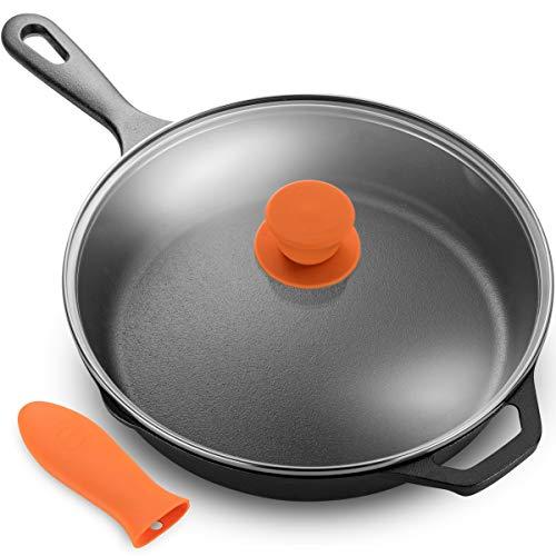 Legend Cast Iron Skillet with Lid | Large 10” Frying Pan with Glass Lid & Silicone Handle for Oven, Induction, Cooking, Pizza, Sauteing, Grilling | Lightly Pre-Seasoned Cookware Gets Better with Use