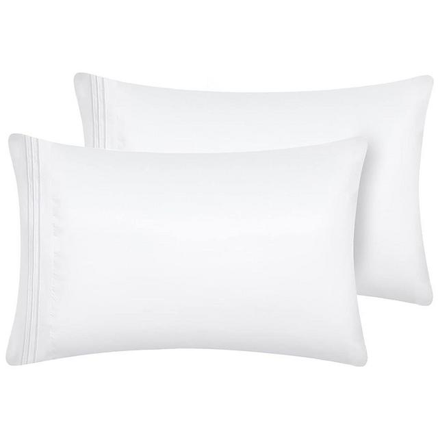 CozyLux Pillow Cases Standard Size Set of 2 Luxury 1800 Series Double Brushed Microfiber Bed Pillow Cases Embroidered 2 Pack 20x26 inches, White Pillow Covers with Envelope Closure