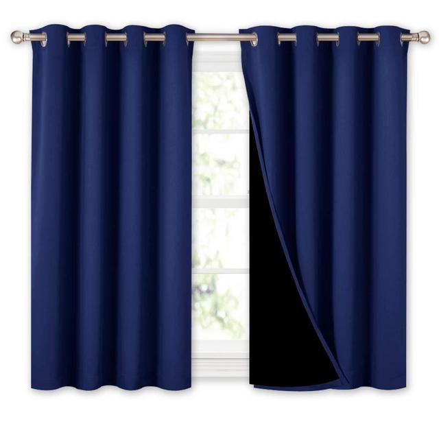 NICETOWN 100% Blackout Curtains with Black Liners, Thermal Insulated 2-Layer Lined Drapes, Energy Efficiency Small Window Draperies for Dining Room (Navy Blue, 2 Panels, 52" W by 45" L)