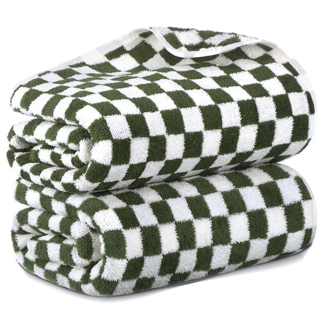 Peryiter 2 Pcs Large Bath Towels Checkered Beach 27.5" x 55" Soft Towels for Bath Bathroom Spa Shower Hotel Gym Pool(Green)