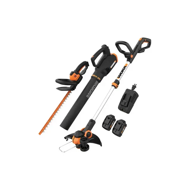 Worx WG931 20V Power Share Cordless Grass Trimmer, Hedge Trimmer, & Blower Combo