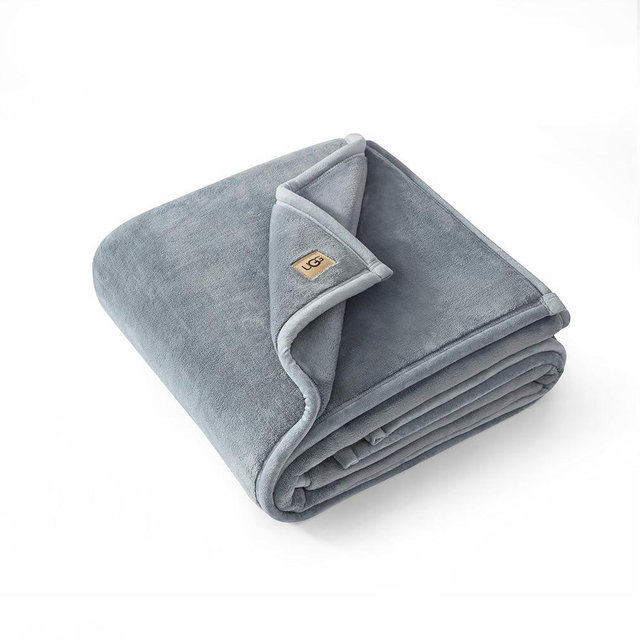 UGG Coco Luxury Plush Throw Blanket – Soft and Cozy, Elegant Tonal Binding, Perfect for Sofa or Bedroom Decor, Easy Care, 50 x 70 Inches, Ideal Gift (Ash Fog)