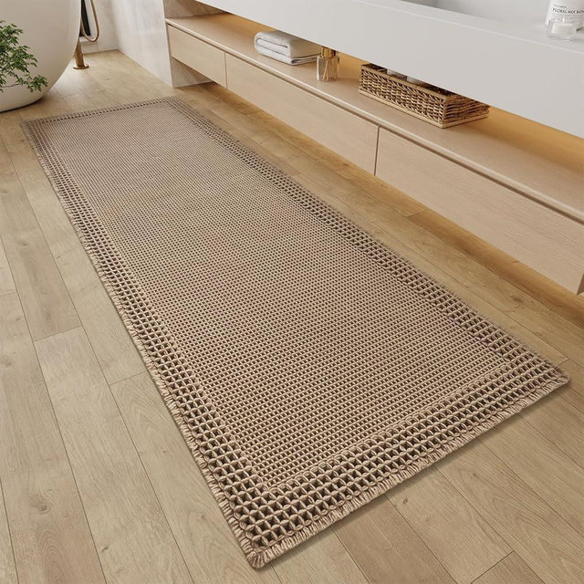 RESARE Waffle Bathroom Runner Rugs, Super Absorbent Bath Mat Non Slip Washable Quick Dry, Upgraded Ultra Soft Boho Bath Rugs with Tassels for Hallway Bedroom Laundry Room, 2'x5'(24"x60"), Brown