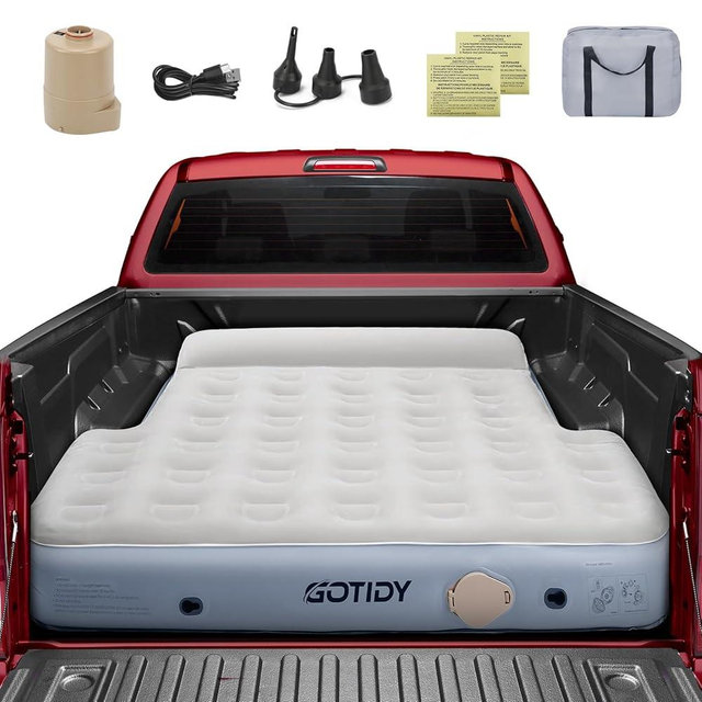 GOTIDY Short Truck Bed Mattress for 5-5.5ft, Truck Bed Air Mattress for Tacoma Jeep Gladiator JT 5ft, Rechargable Built in Pump, Oversized Carry Bag, Integrated Pillow, Ideal for Tacoma Truck Camping