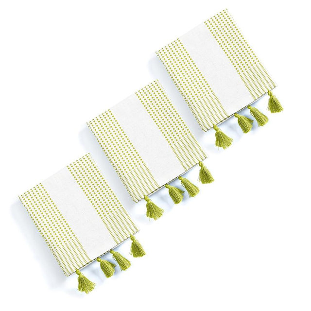HEIRLOOM COMFORT Lemon Green Decorative Dotted Kitchen Towels 16x26 Inch, 3 Pack, Ultra Absorbent, Quick-Dry, 100% Cotton Towels with Tassels for Drying Dishes, Cleaning, and Everyday Use