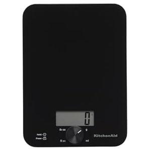 KitchenAid KQ914BA Digital Glass Top Kitchen and Food Scale, 11 lb Capacity, Measures Liquid & Dry Ingredients, Rotating Knob, Precise Results for Baking, Cooking, Keto and Meal Prep, Tare, Black