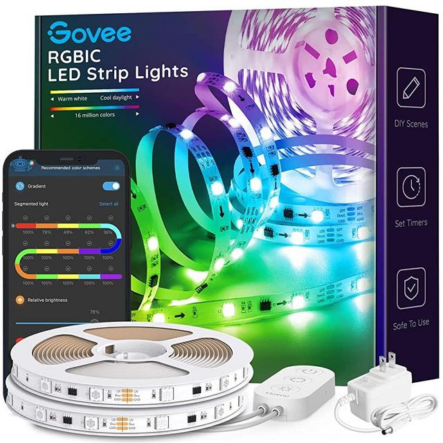 Govee 32.8ft LED Strip Lights RGBIC App Control, Smart LED Strips with Segmented Color Control Intelligent Color Picking, Music Sync LED Lights for Bedroom, Kitchen, Home Decoration (2x16.4ft)