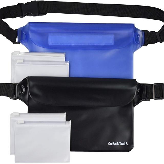 GoBackTrail WATERPROOF POUCH SET – Includes 2 Large Heavy Duty Dry Pouches plus 4 Bonus Valuable Bags – Adjustable Waistband – For Men, Women or Kids – Protect Cash, Credit Cards, Keys Smartphones