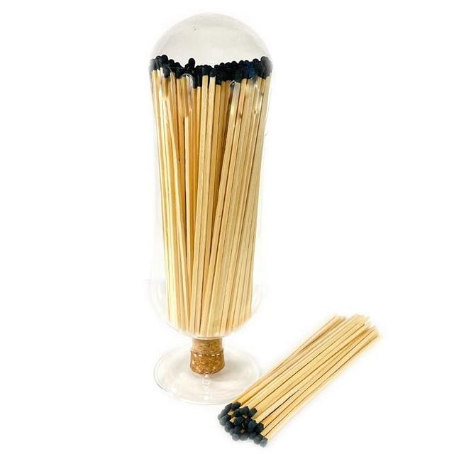 Extra Tall 11" Decorative Glass Matches Cloche | INCLUDES MATCHES!!! & Free Striker Strip!!! | Fireplace Candle Gift Set (BLACK)