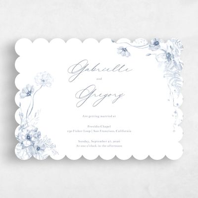 Blue Scalloped Wedding Invitation - Almada Landscape