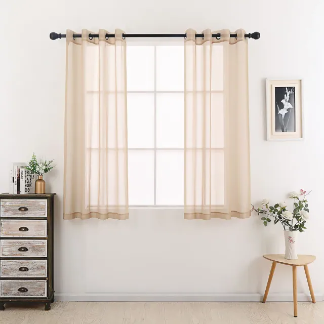 GoodGram Montauk Accents 2 Piece Grommet Top Summery Sheer Voile Window Curtain Panels For Small/Short Windows - 63 in. Long - Tan