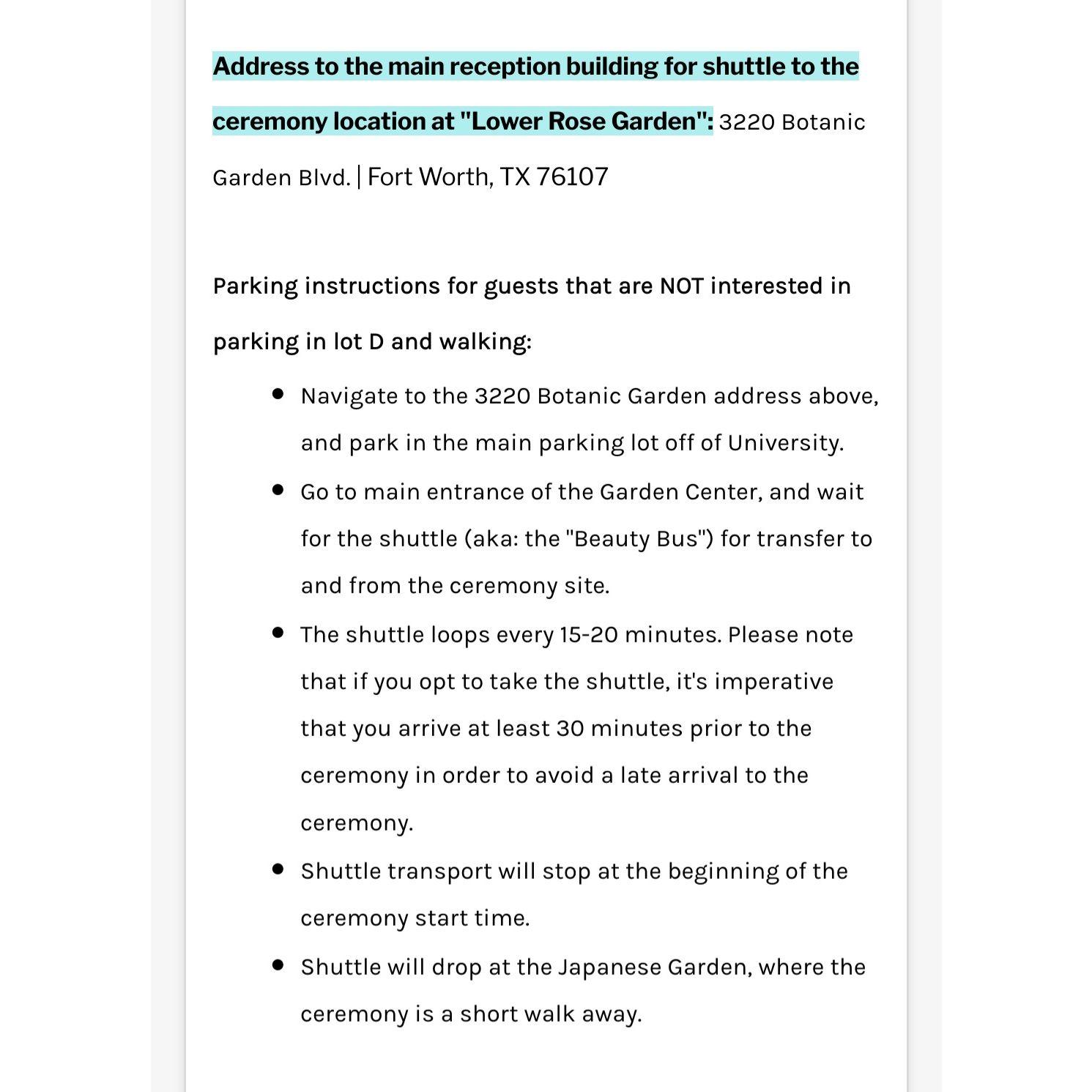 Instructions for main building parking (Taking shuttle).
Come at least  30 mins early prior to ceremony.