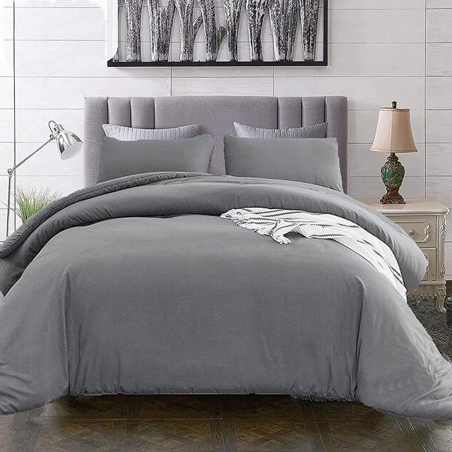 Luxlovery Grey Comforter Queen Men Set Gray Bedding Comforter Sets Full Men Boys Solid Gray Bedding Set Breathable Soft Charcoal Gray Quilts Set Modern Durable Queen Comforter Set with 2 Pillowcases