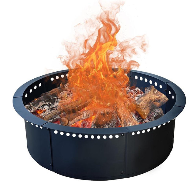 SoulMate Outdoor 35-Inch Outer/31-Inch Inner Fire Pit Ring Smokeless,Duty Solid Metal Steel Round Firepit Rim Insert for DIY Fire Pits, Outdoor Above or In-Ground, Camping Garden Patio Backyard.