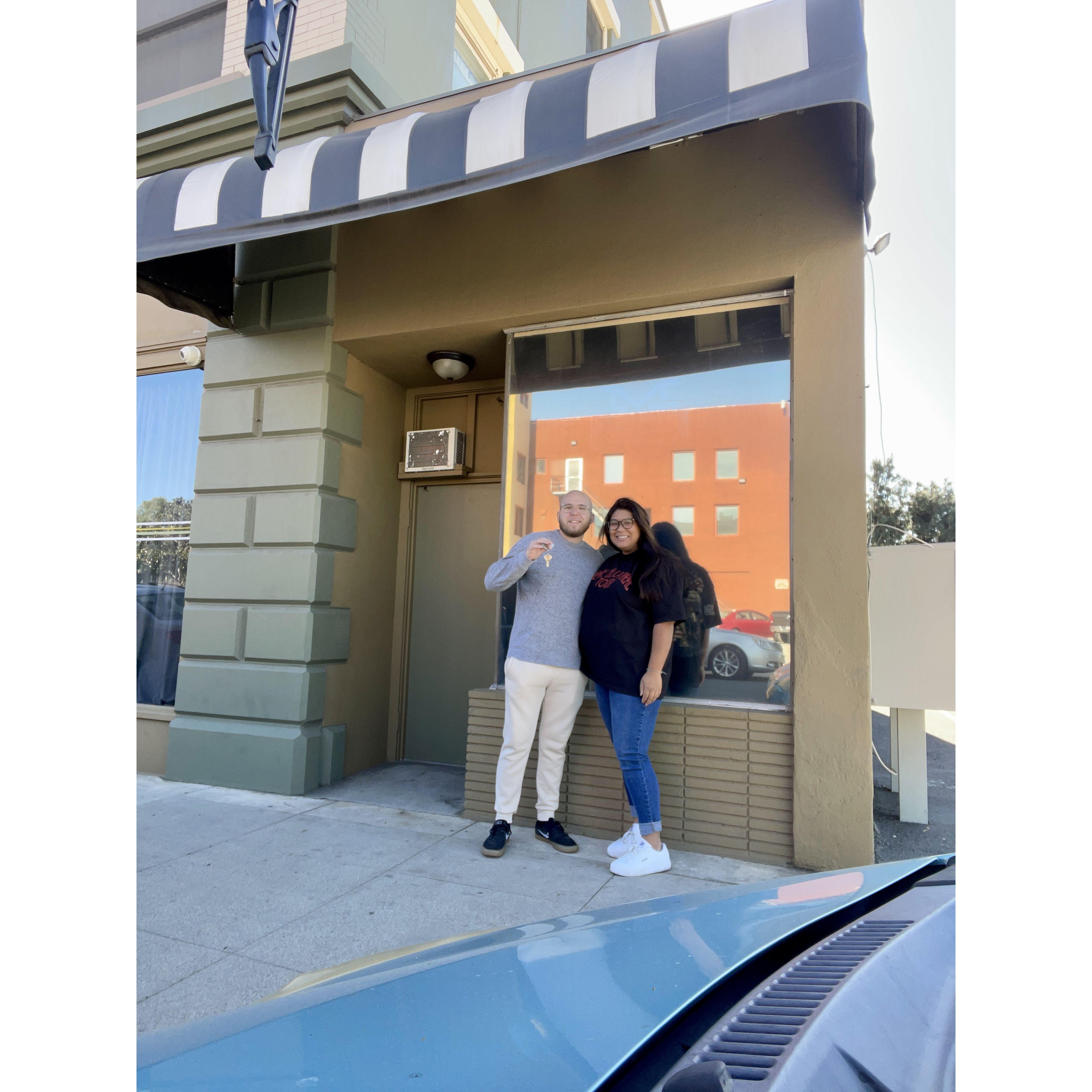 The day we got the keys to the barbershop.