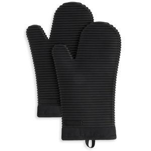 KitchenAid Ribbed Soft Silicone Oven Mitt Set, 7"x13", Onyx Black 2 Count