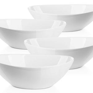 Lifver 1.1-quart/36-oz Porcelain Serving Bowls for Salad/Side dishes/Soup/Dessert, Set of 4, White
