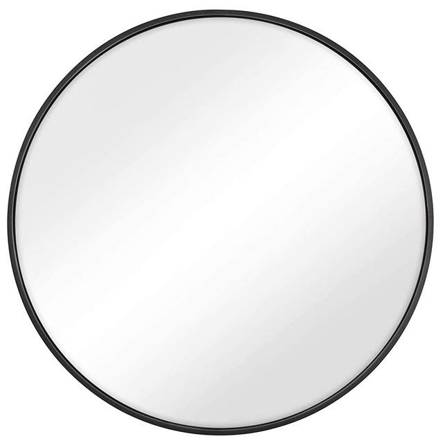 SONGMICS Round Wall Mirror, 24-Inch Decorative Circle Mirror, Metal Frame, for Living Room, Bedroom, Bathroom, Entryway, Black ULWM102B01