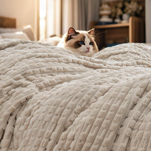 PHF Ultra Soft Flannel Fleece Blanket King Size, Lightweight 3D Jacquard Fleece Blanket, No Shedding, No Pilling, Luxury 340GSM Aesthetic Fluffy Cozy for Bed Room Decor, 108"x90", French Oak