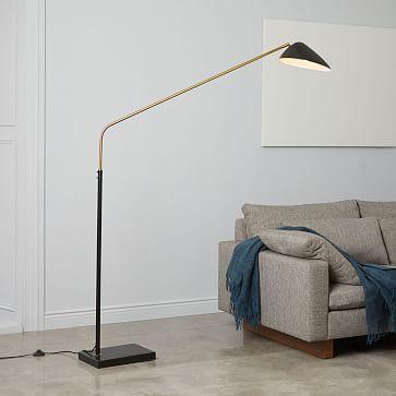Overarching Curvilinear Mid Century Floor Lamp, Black/Brass