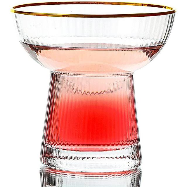 Lysenn Stemless Margarita Glasses Set of 2 - Elegant Vertical Stripes Cocktail Glasses – Premium Hand Blown Glassware for Martini and Mixed Drinks – 10 oz Gold Rim