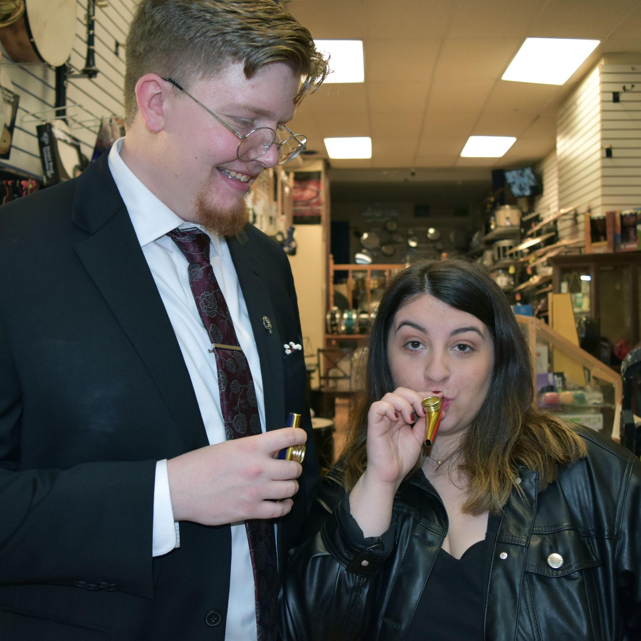 On the way to our engagement party we saw Teds music shop and we had to stop in for a look.