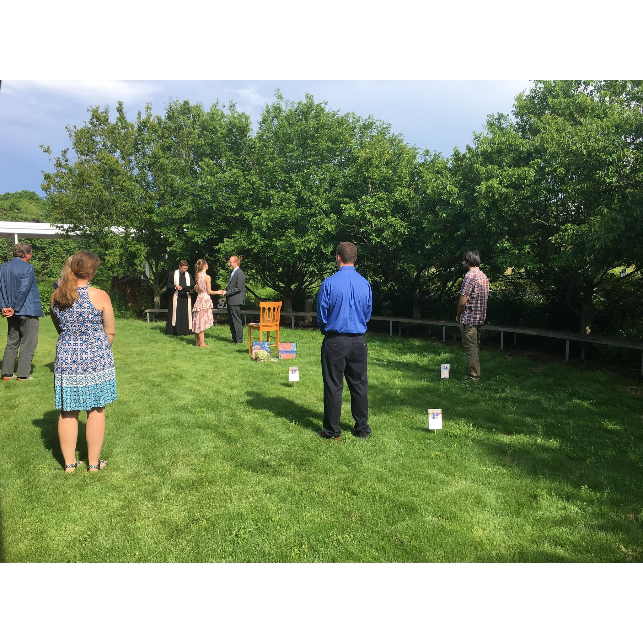 Our few guests positioned themselves a safe distance apart to watch our ceremony.