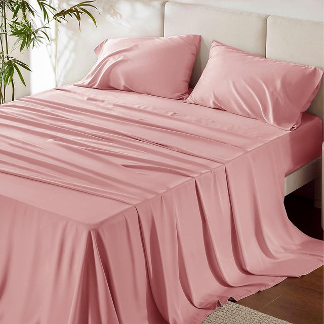 Bedsure King Size Sheet Set, Cooling Sheets King, Rayon Derived from Bamboo, Deep Pocket Up to 16", Breathable & Soft Bed Sheets, Hotel Luxury Silky Bedding Sheets & Pillowcases, Blush Pink
