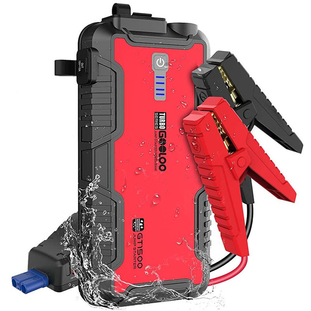 GOOLOO Jump Starter Battery Pack - 1500A Peak Jump Box,Water-Resistant Car Battery Booster for Up to 8.0L Gas or 6.0L Diesel Engines,12V Car Jumper Starter Portable with QC 3.0,Type C Port