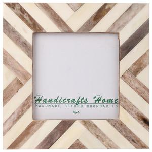 Picture Frames Photo Frame Chevron Herringbone Vintage Wooden Handmade Naturals Bone Classic Size 4x4 Inch (Brown)