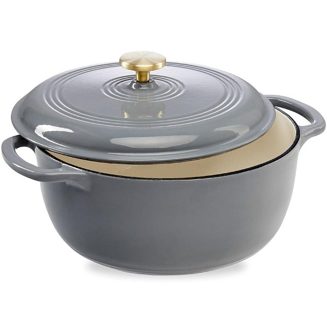 Best Choice Products 6 Quart Enamel Cast-Iron Round Dutch Oven, Family Style Heavy-Duty Pre-Seasoned Cookware for Home, Kitchen, Dining Room, Oven Safe w/Lid, Dual Handles - Dark Gray