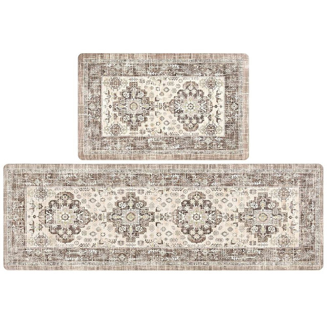 Pauwer Anti Fatigue Kitchen Mat Set of 2 Non Slip Kitchen Mats for Floor Cushioned Kitchen Rugs Comfort Standing Mat Farmhouse Waterproof PVC Foam Kitchen Floor Mat Runner