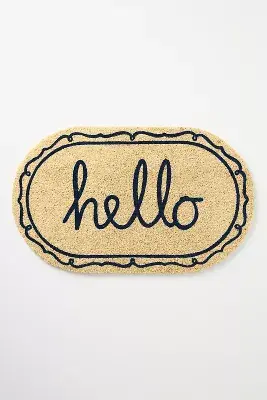 Hello Oval Printed Coir Doormat