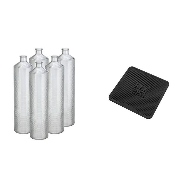 BLACK+DECKER bev Cocktail Maker Glass Liquor Dispenser Bottles, Dishwasher Safe, 5 Pack (BEWB105​) & DECKER Cocktail Maker Bar Mat, Dishwasher Safe (BEBM120​)