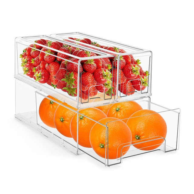 Sorbus Fridge Drawers - Clear Stackable Pull Out Refrigerator Organizer Bins - Food Storage Containers for Kitchen, Freezer, Vanity & Fridge (3 Pack | 1 Medium, 2 Small Stackable Drawer Bins)